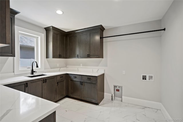 2182 Buckingham Ave, Birmingham, MI 48009 - laundry room featuring cabinet space, light marble finish flooring, baseboards, hookup for a washing machine, and recessed lighting
