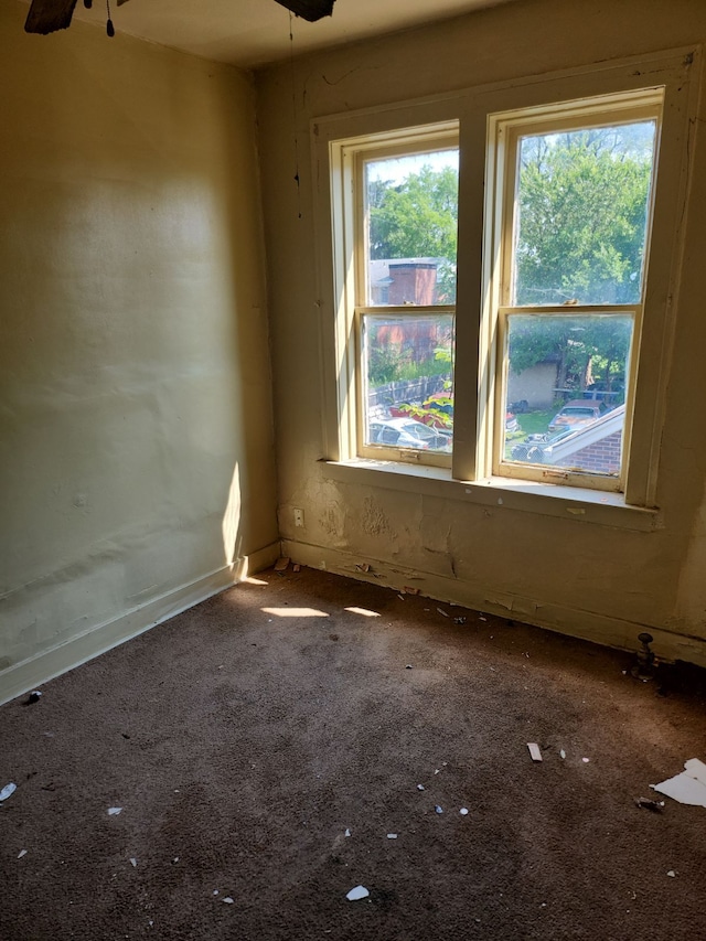 interior space with ceiling fan and carpet floors