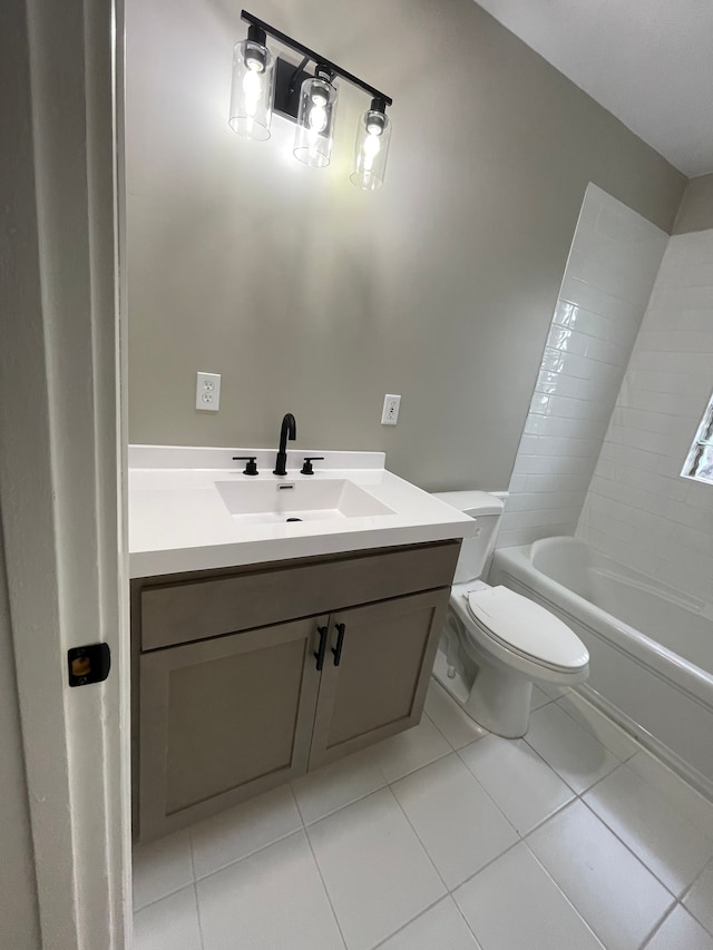 full bathroom featuring tile patterned flooring, vanity, shower / bath combination, and toilet