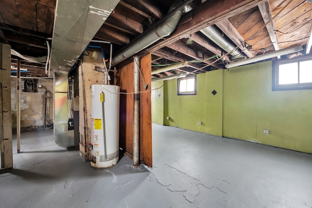 basement featuring gas water heater