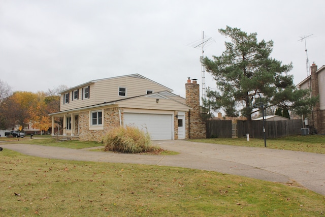 view of front facade with central AC unit and a front yard