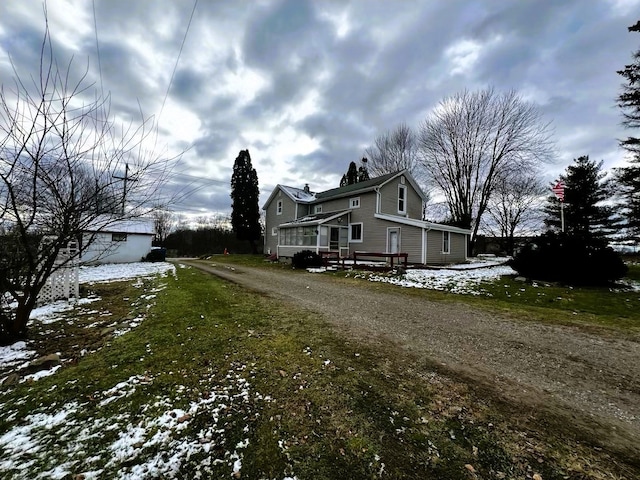 view of snow covered property