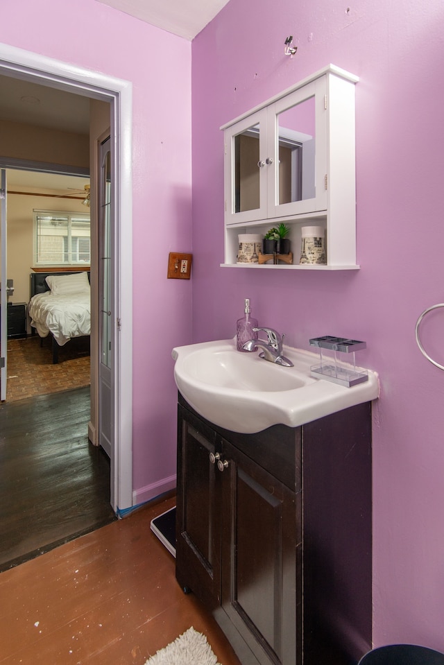 bathroom featuring hardwood / wood-style floors and vanity