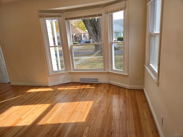 empty room with a healthy amount of sunlight and light hardwood / wood-style flooring