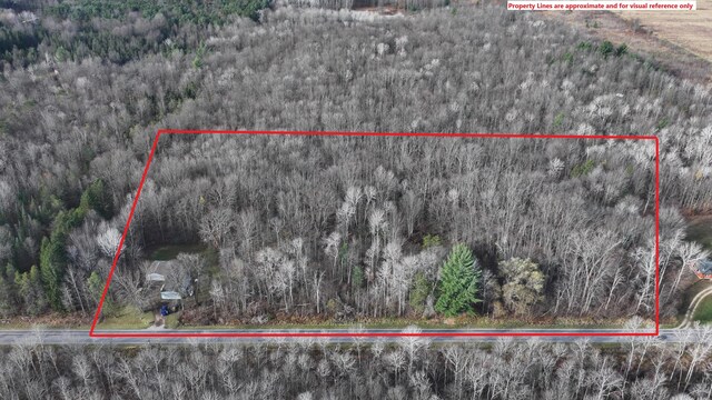 6259 N Custer Rd, Michigan, MI 49411 - aerial view of property and surrounding area with a forest and property boundaries highlighted