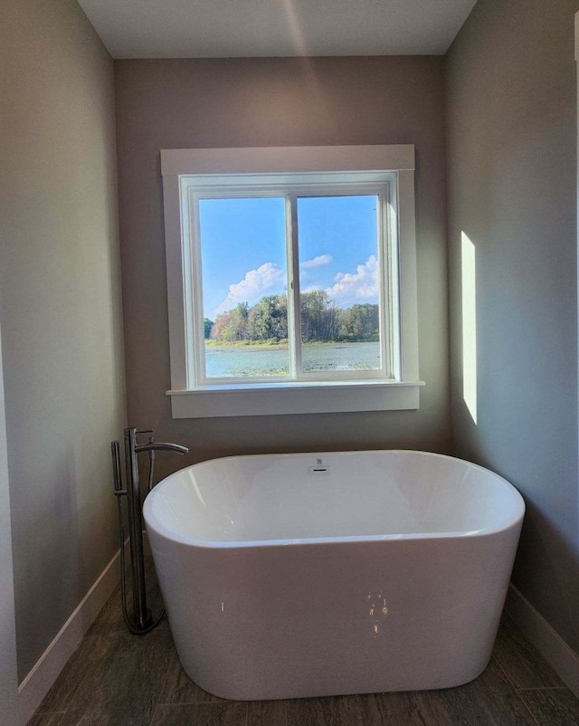 bathroom featuring a bathtub and wood-type flooring