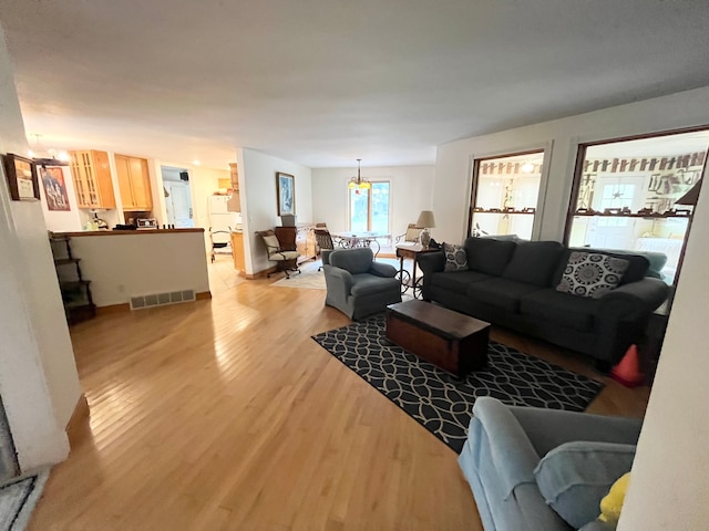 living room with light wood-type flooring