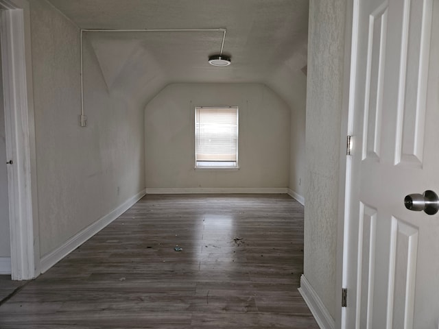 additional living space featuring dark hardwood / wood-style floors and lofted ceiling