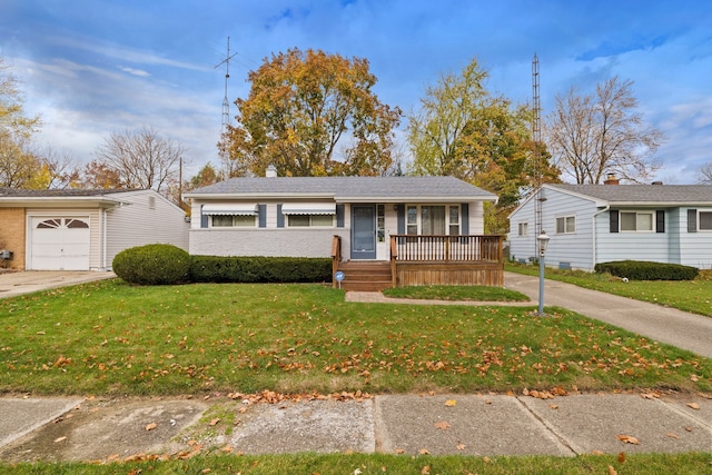 view of front of house with a porch, a garage, and a front yard