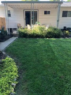 back of house featuring a lawn