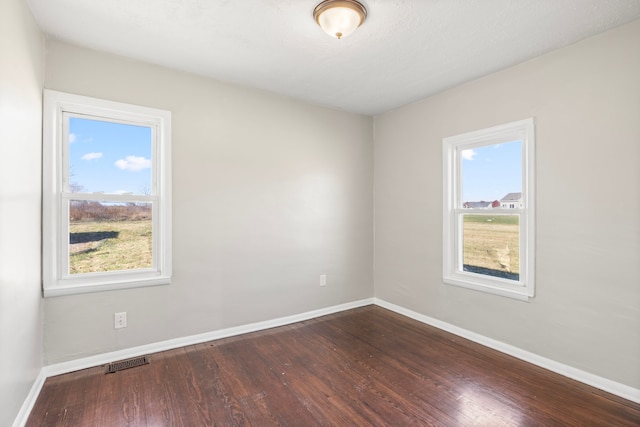 spare room with hardwood / wood-style flooring and plenty of natural light