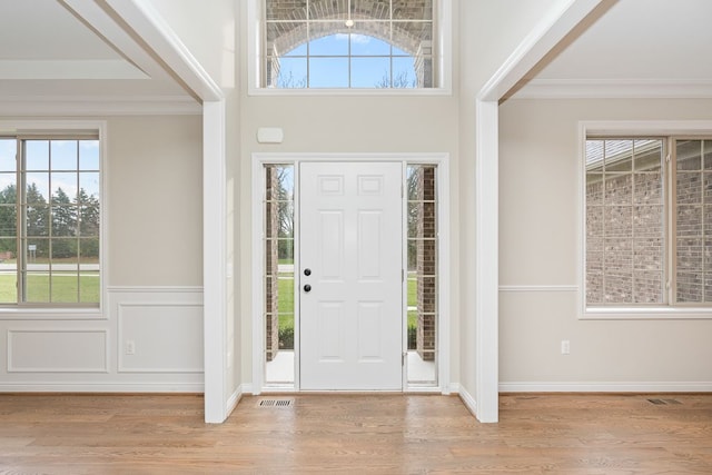 entrance foyer with light hardwood / wood-style flooring and a wealth of natural light