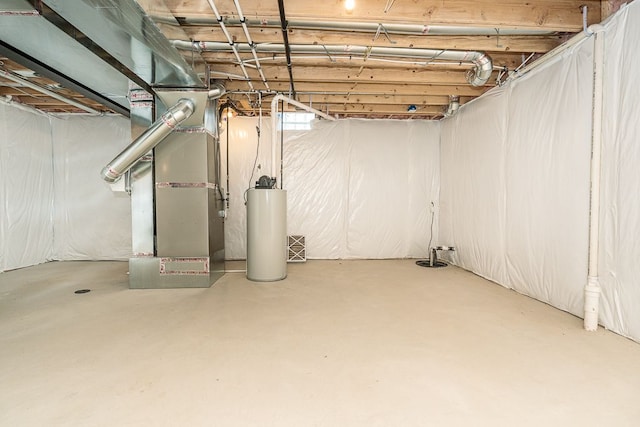 basement with heating unit and gas water heater