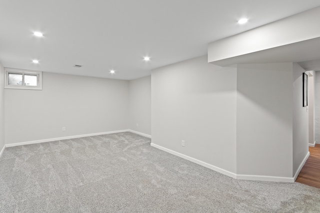 basement with carpet floors