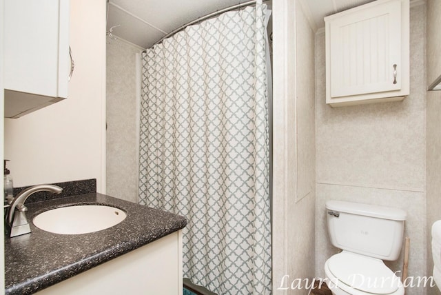 6473 Blue Star Hwy Unit 31, Saugatuck, MI 49453 - full bathroom featuring vanity, toilet, and a shower with shower curtain