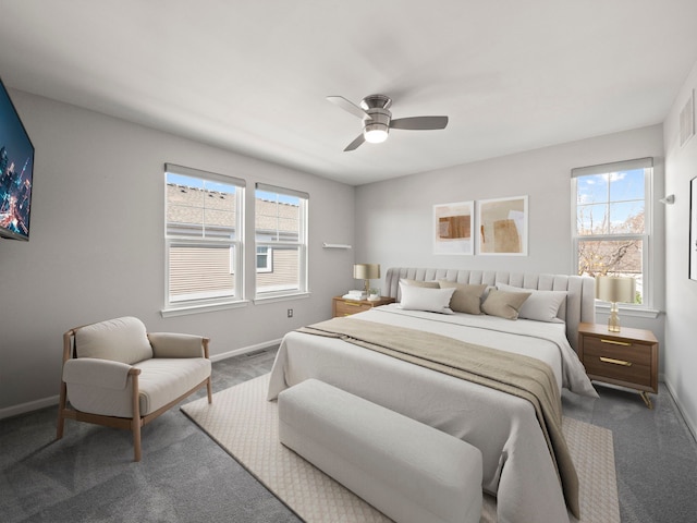 bedroom with carpet flooring and ceiling fan