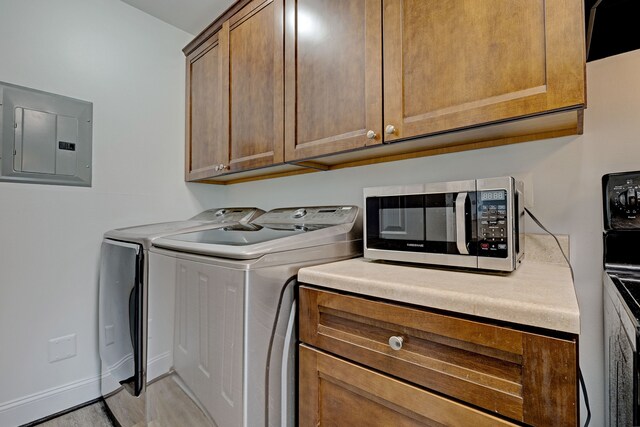 2765 Fox Hollow Ct, Lake Orion, MI 48360 - laundry area featuring electric panel, washer and clothes dryer, and baseboards