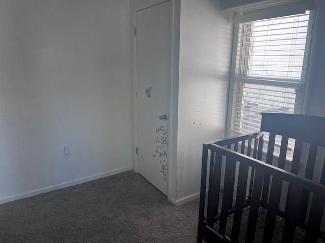 bedroom with carpet floors and a nursery area