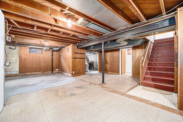 basement with wooden walls