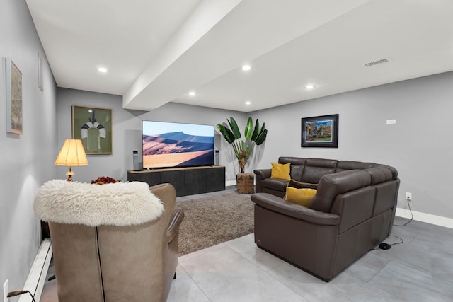 living room featuring a baseboard radiator