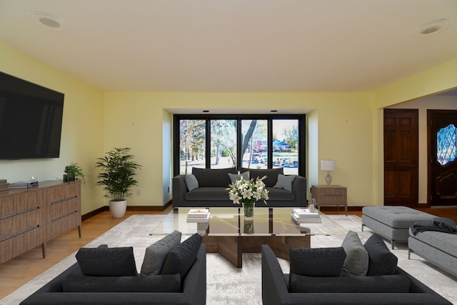 living room with light hardwood / wood-style flooring