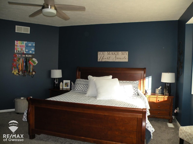 bedroom featuring carpet flooring and ceiling fan