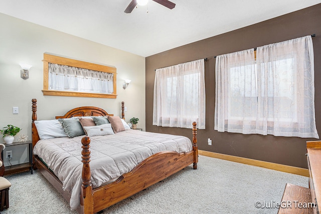 bedroom featuring ceiling fan and carpet floors