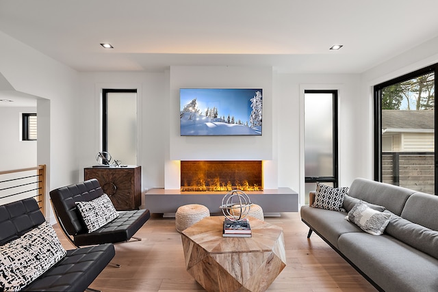 living room with light hardwood / wood-style floors