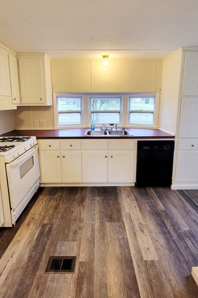 kitchen with plenty of natural light, sink, white gas range, and black dishwasher