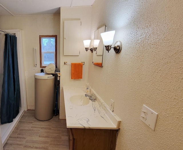 bathroom featuring vanity and wood-type flooring