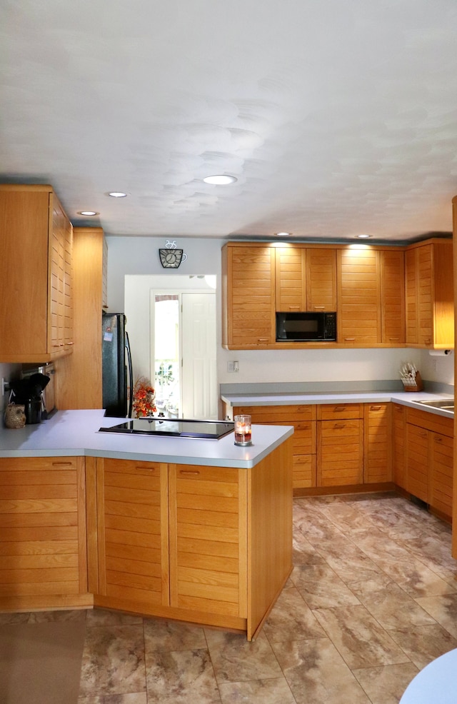 kitchen featuring black appliances and kitchen peninsula