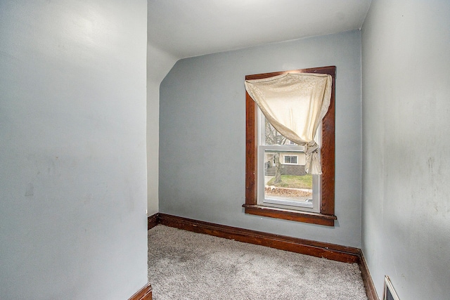 additional living space with lofted ceiling and carpet floors