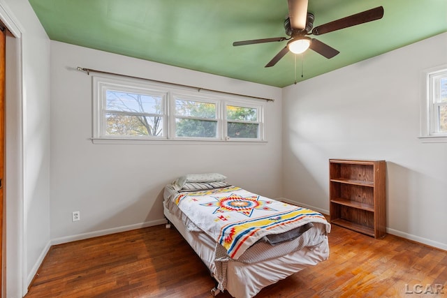 bedroom featuring multiple windows and hardwood / wood-style flooring