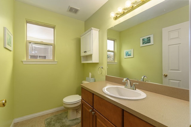 bathroom with tile patterned floors, vanity, and toilet