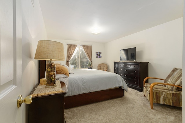 bedroom with light colored carpet