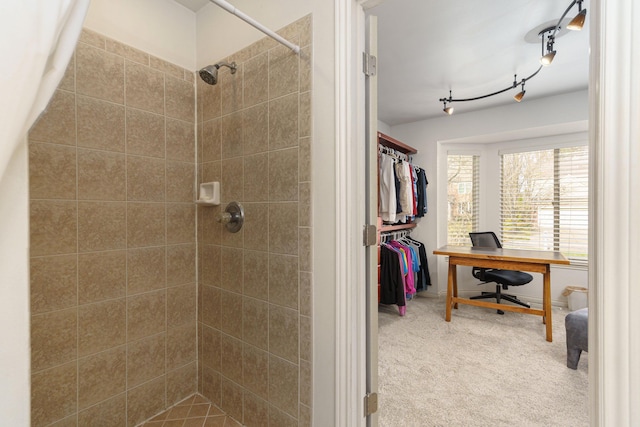 bathroom with a shower with curtain