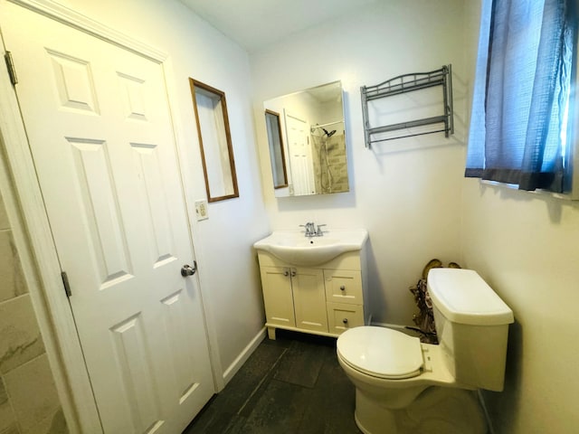 bathroom featuring vanity, hardwood / wood-style flooring, toilet, and a shower with shower curtain