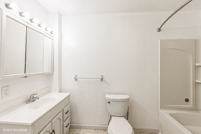 full bathroom featuring vanity, shower / bath combination, and toilet