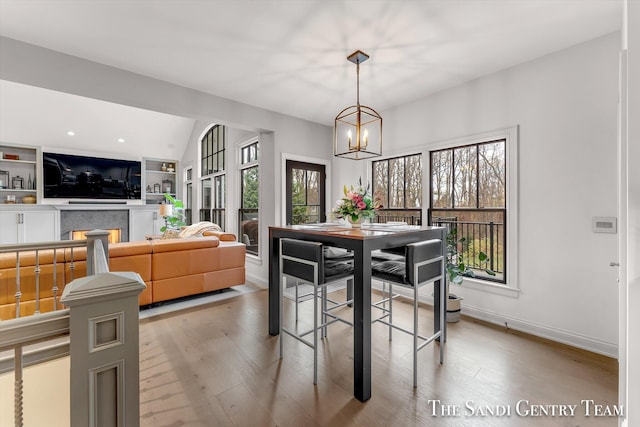 dining room featuring light hardwood / wood-style floors, a wealth of natural light, and an inviting chandelier