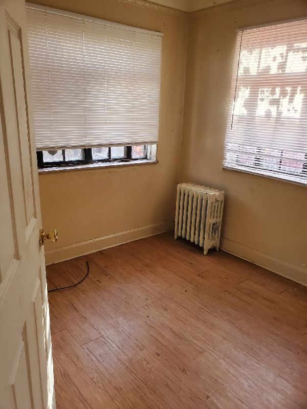 17366 Monica St, Detroit, MI 48221 - spare room with radiator, light wood finished floors, and baseboards