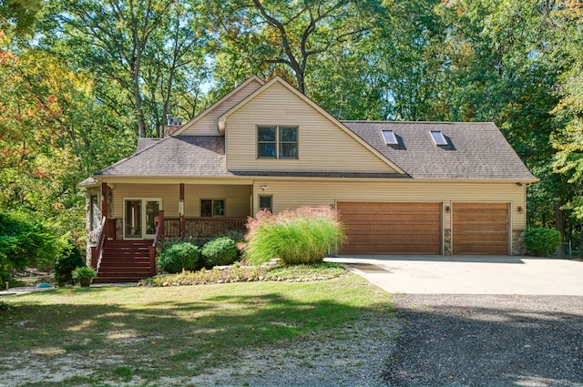 3592 Hillandale Dr, Howell, MI 48843 - view of front of property featuring a garage, concrete driveway, roof with shingles, stairway, and a front yard