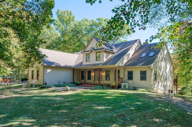 3592 Hillandale Dr, Howell, MI 48843 - rear view of property with ac unit, covered porch, and a chimney