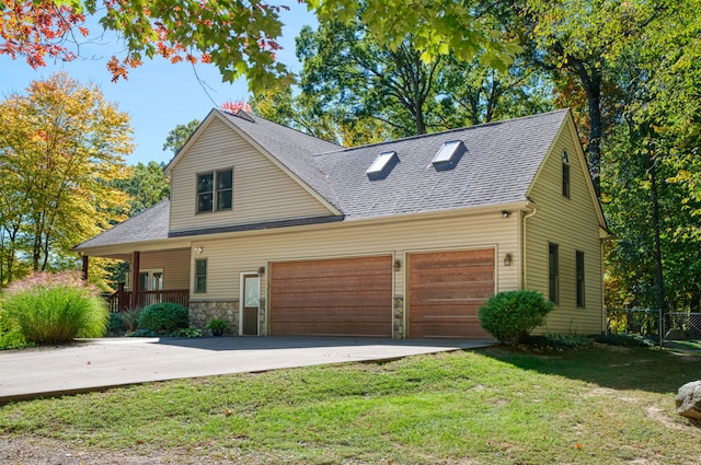 3592 Hillandale Dr, Howell, MI 48843 - view of front of property featuring driveway, a garage, a shingled roof, a porch, and stone siding