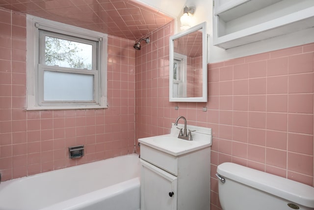 22167 Rausch Ave, Eastpointe, MI 48021 - full bathroom with toilet, vanity, tile walls, and bathing tub / shower combination