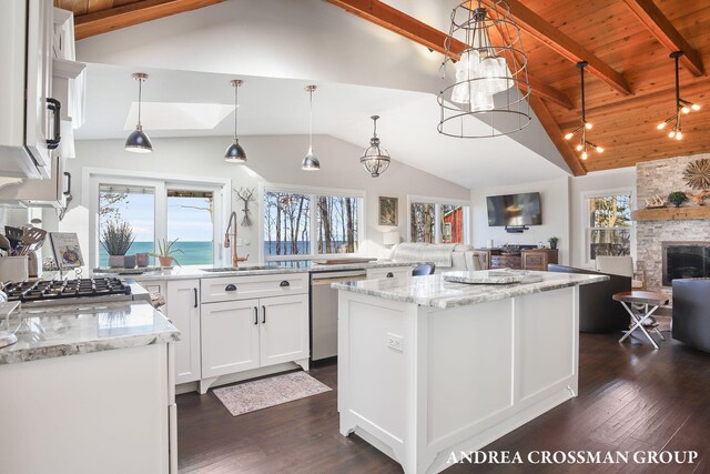 1155 Edgewater Ter, South Haven, MI 49090 - kitchen featuring a sink, open floor plan, dishwasher, plenty of natural light, and wooden ceiling