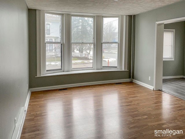 empty room featuring hardwood / wood-style floors and a textured ceiling