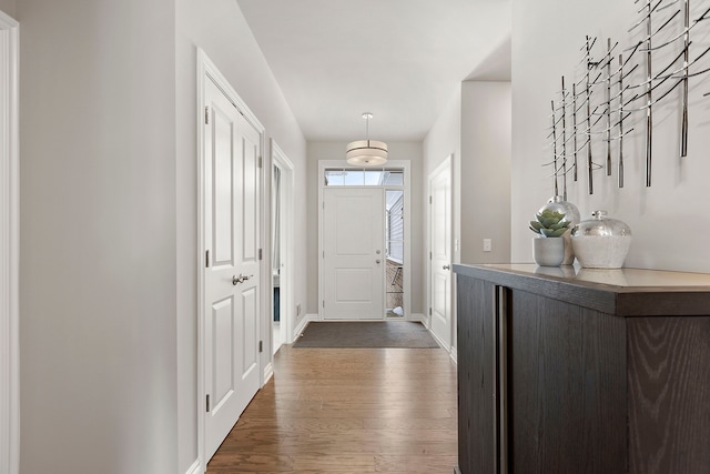 doorway featuring dark hardwood / wood-style floors