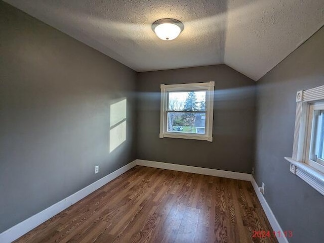 216 W Clark St, Jackson, MI 49203 - empty room featuring a textured ceiling, lofted ceiling, healthy amount of natural light, wood finished floors, and baseboards