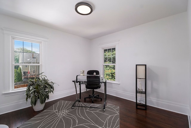 office area with dark wood-type flooring