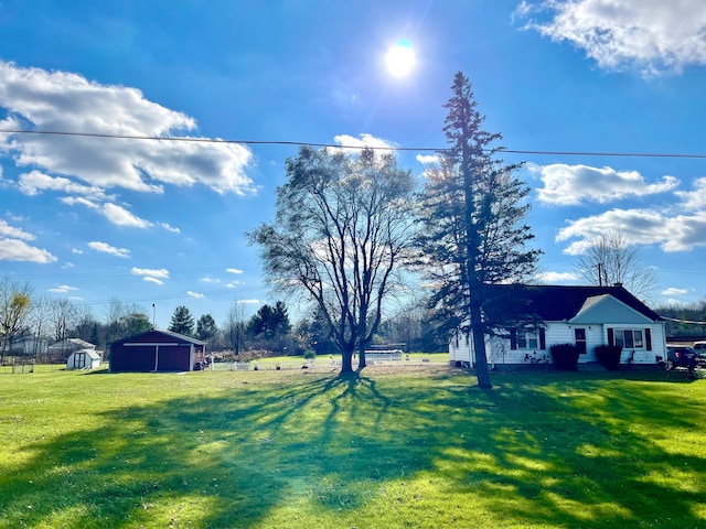 view of yard with a shed